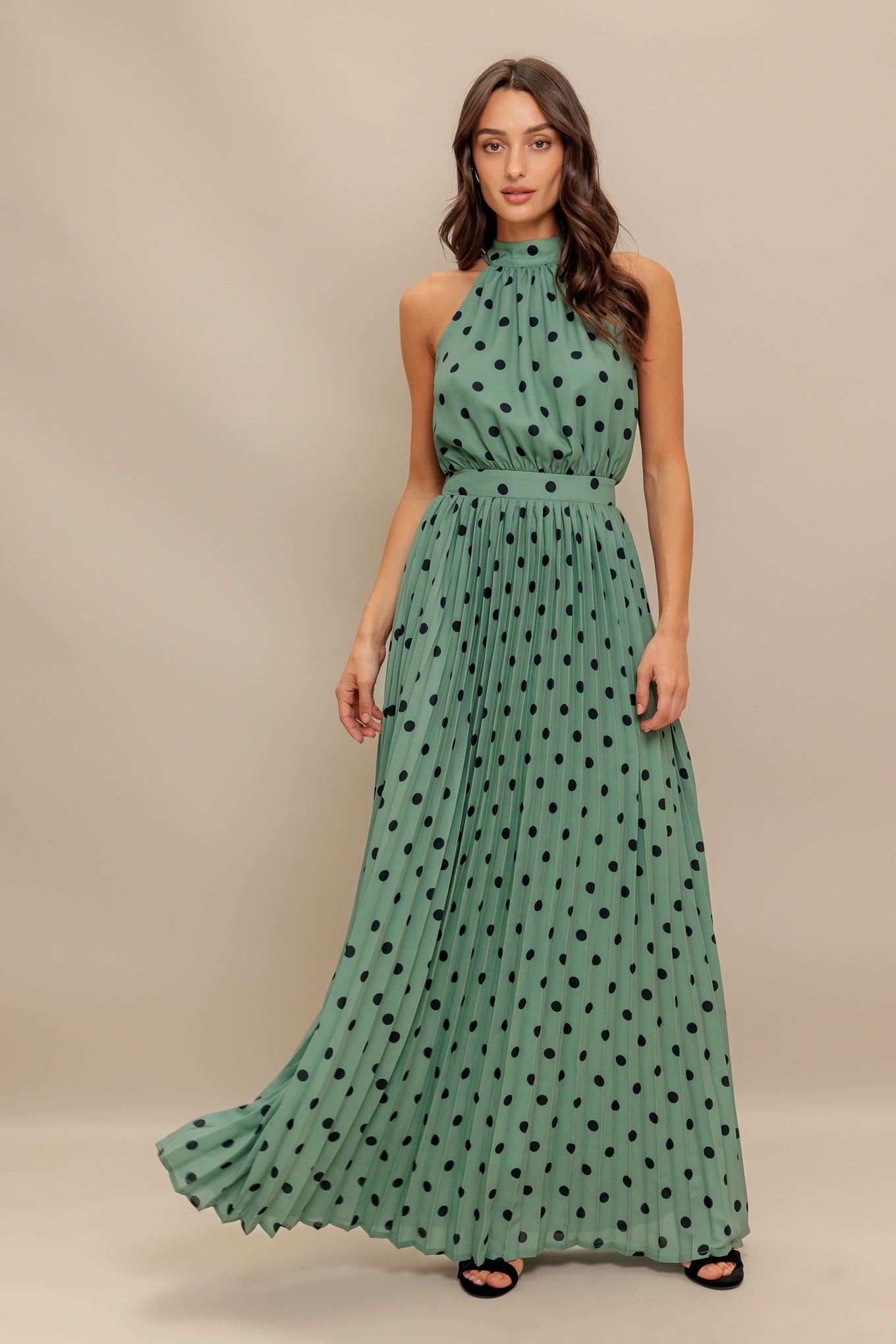HALTER DOT GLOW WOVEN MAXI DRESS Flying Tomato